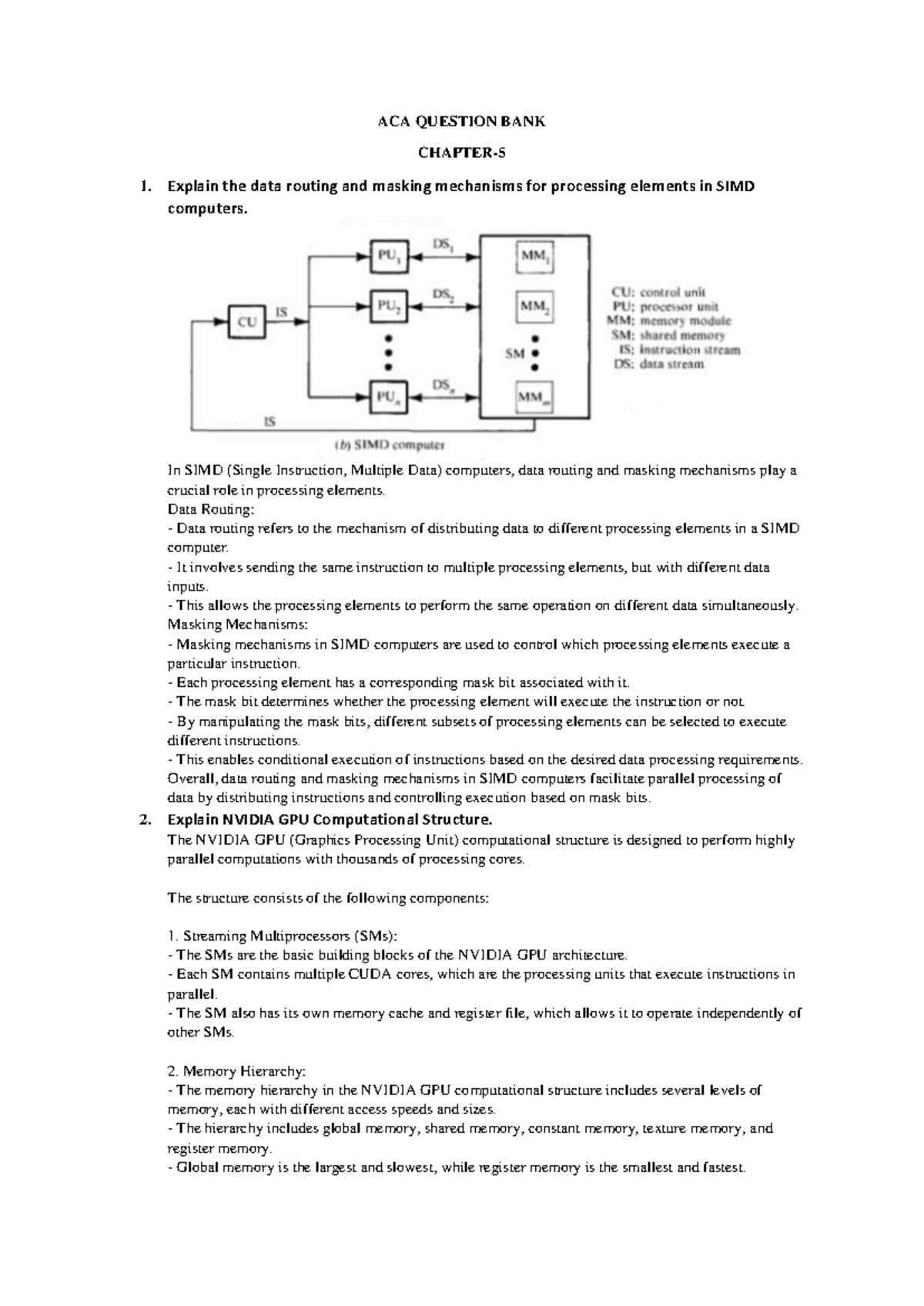 Chapter 5: Key Concepts in SIMD and GPU Architecture (ACA) - Studocu