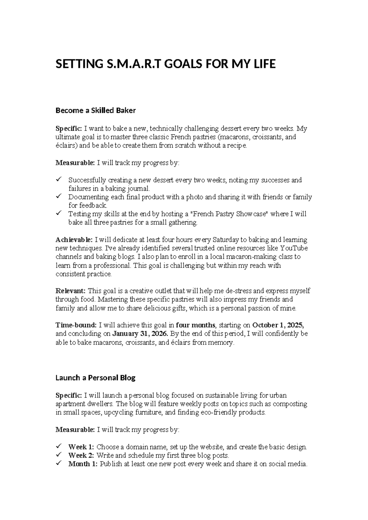SMART Goals for Life: Baking & Blogging Journey - Studocu