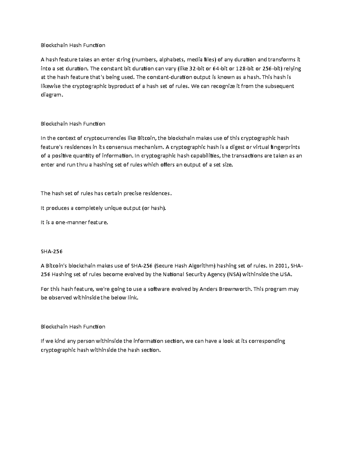Blockchain Hash Function Overview - Understanding SHA-256 in Cryptography -  Studocu