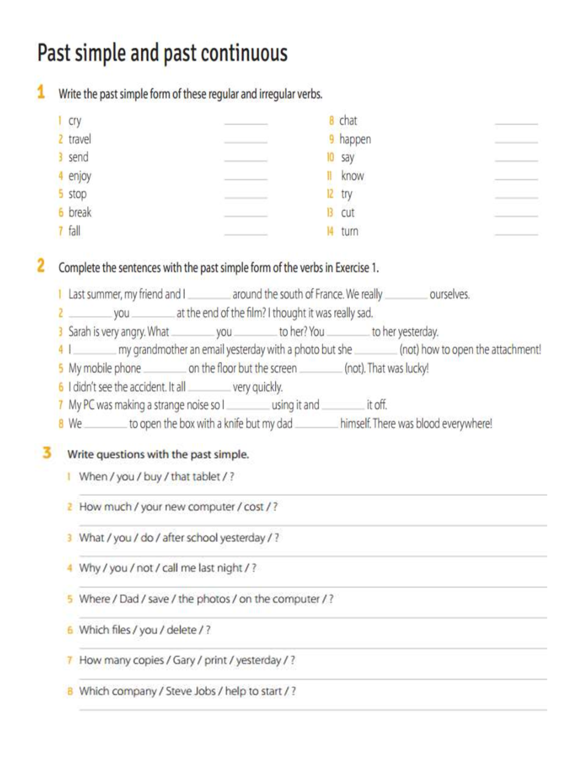 PAST Simple & Continuous Tenses Practice Exercises and Analysis - Studocu