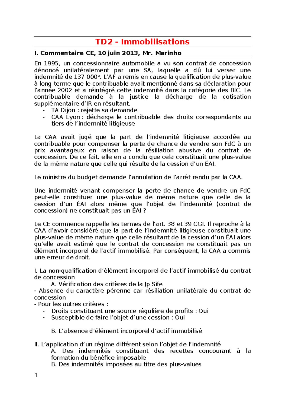 TD2 - Immobilisations I : Analyse Juridique et Jurisprudence - Studocu