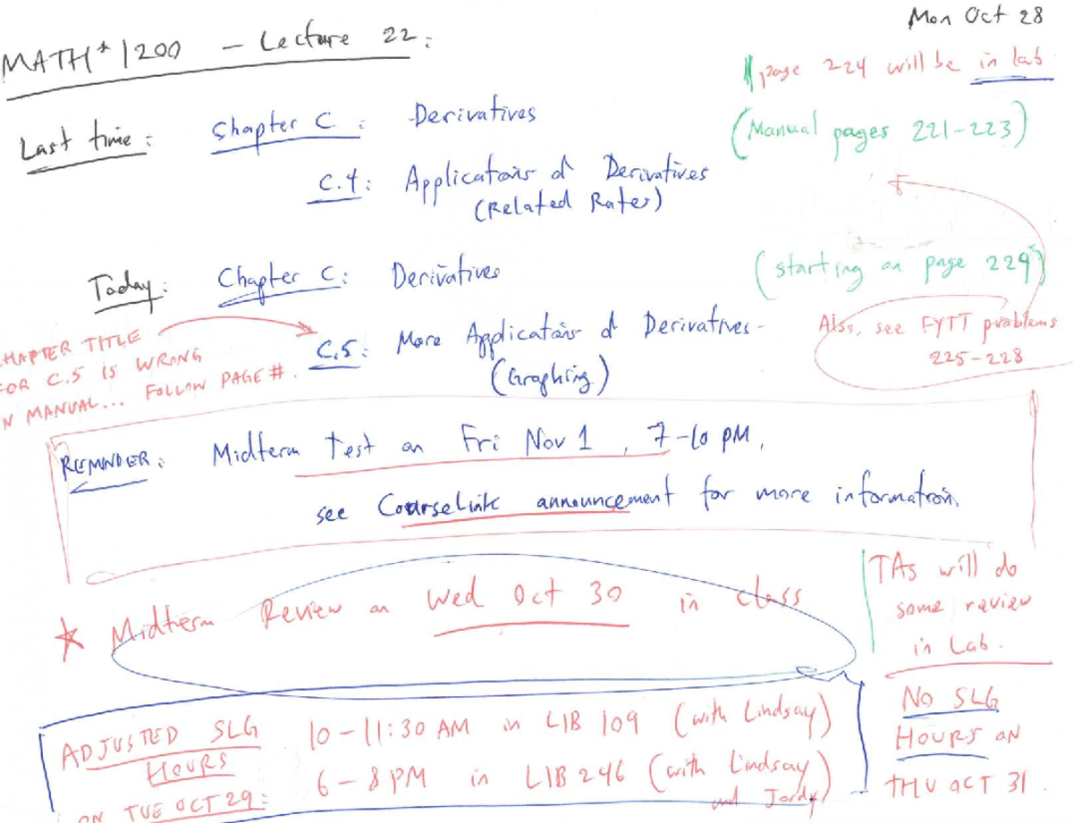 MATH 1200 Lecture 22: Derivatives and Midterm Review Notes - Studocu