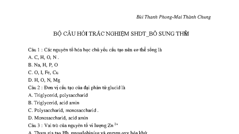 Bộ câu hỏi SHDT bổ sung - ádàvádfádá - BỘ CÂU HỎI TRẮC NGHIỆM SHDT_BỔ ...