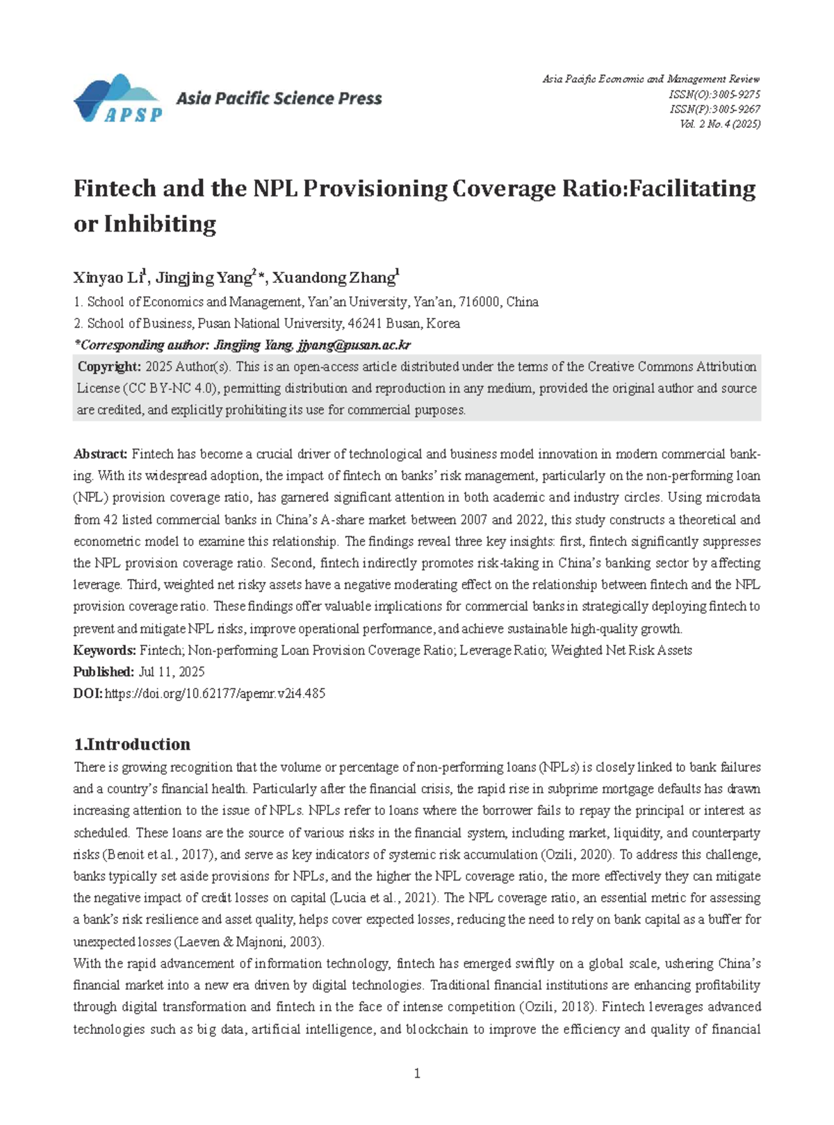 Fintech and NPL Provisioning Coverage Ratio: Impacts and Insights (ECO ...