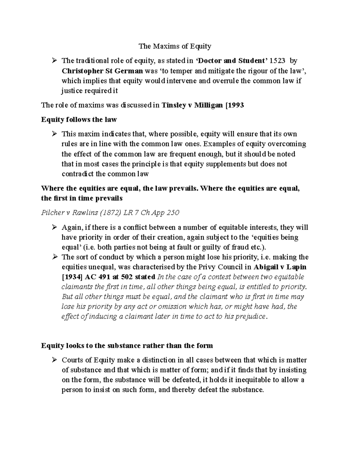 Equity and Trusts: Key Maxims and Principles Explained - Studocu