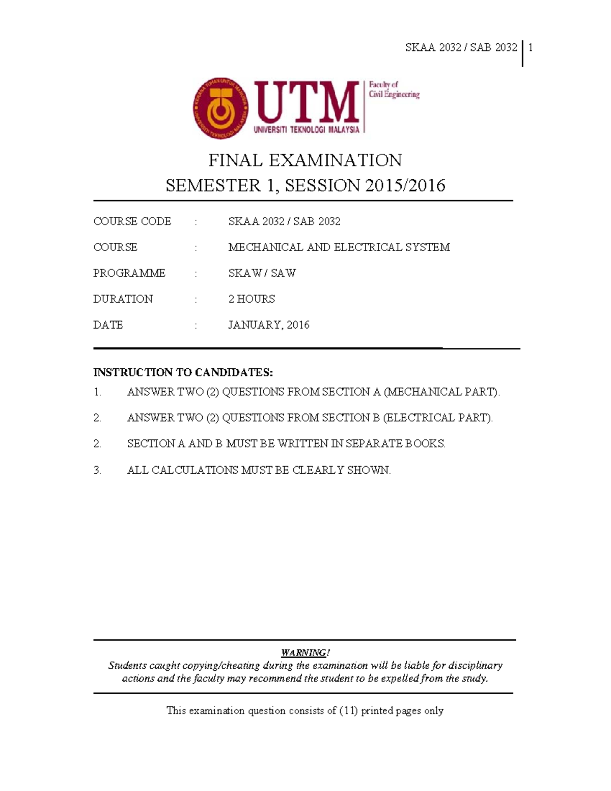 SKAA 2032 / SAB 2032 Final Exam Ques & Answers - 2016 Session - Studocu