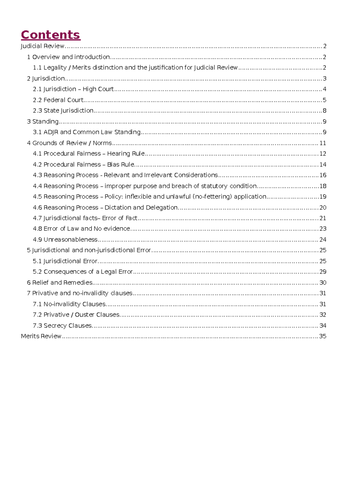 Admin Law Notes: Judicial Review Overview and Key Concepts - Studocu