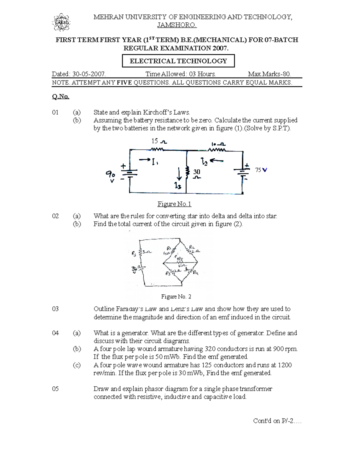 Final Exam Notes for 30-05 Electrical Technology (ME) 1st Term B.E ...