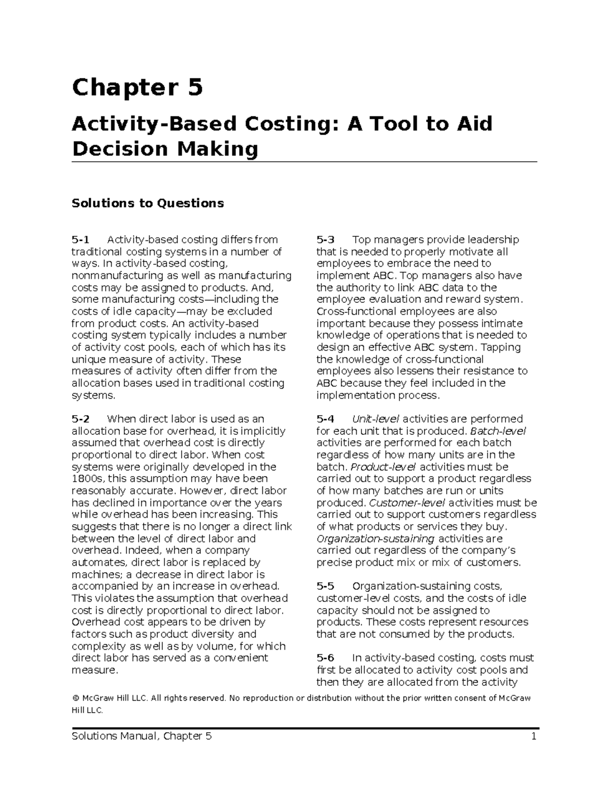 Chapter 5: Costing Techniques for Decision Making in Managerial ...