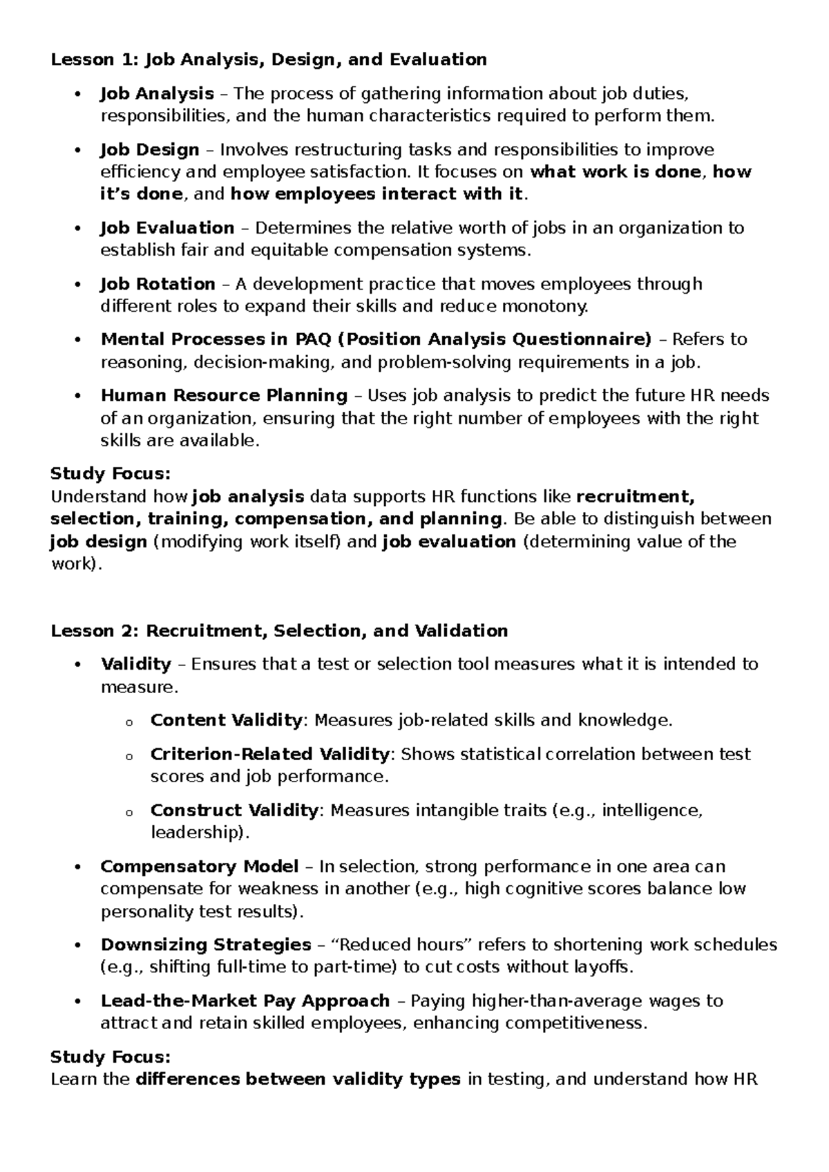 BA100: Comprehensive Study on Job Analysis and HR Management - Studocu