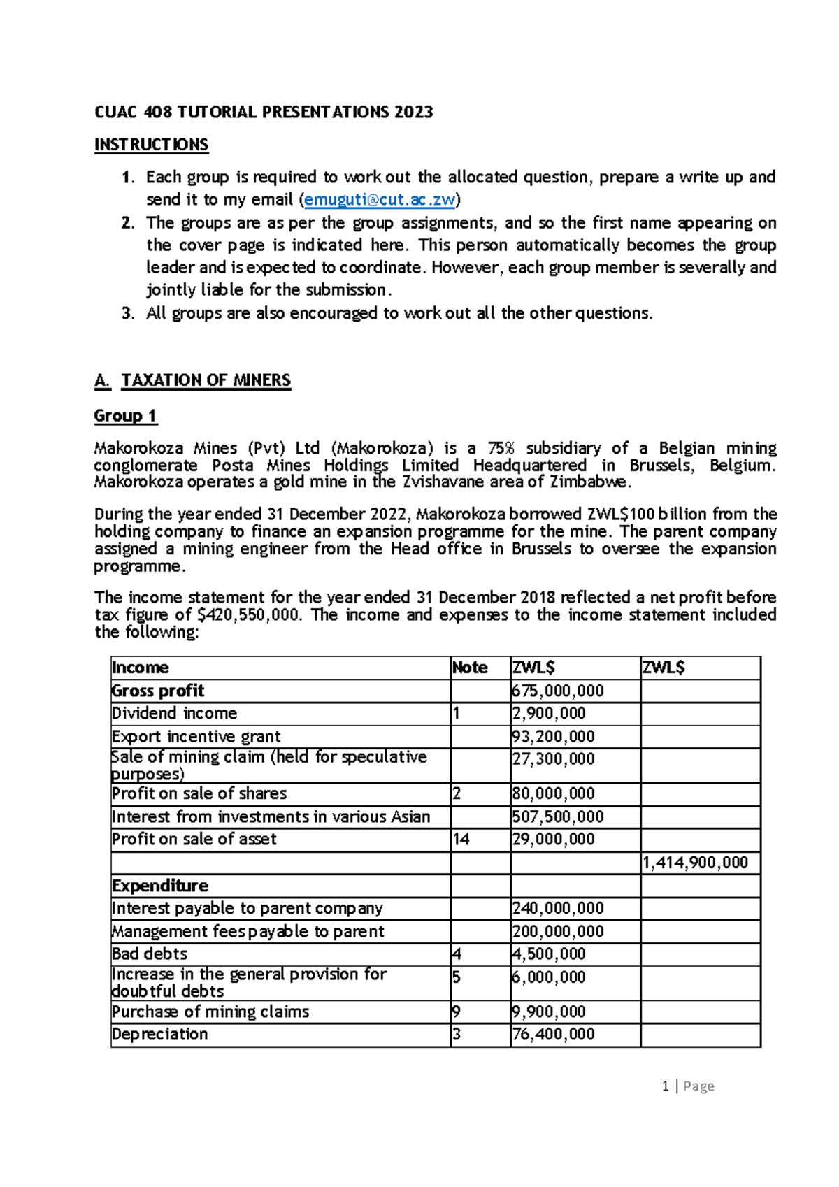 CUAC 408 Advanced Taxation: Practice Questions for 2023 Tutorial - Studocu