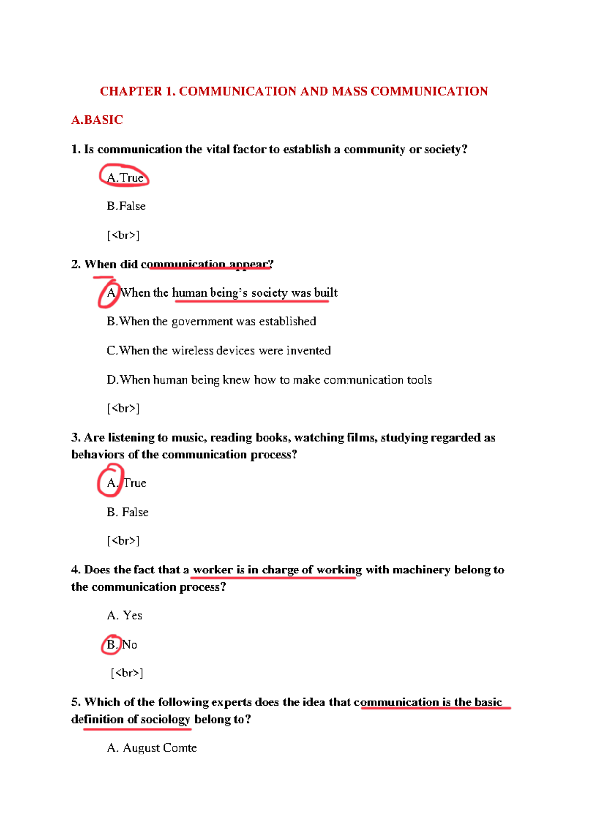 Test 1 - CHAPTER 1. COMMUNICATION AND MASS COMMUNICATION A Is ...