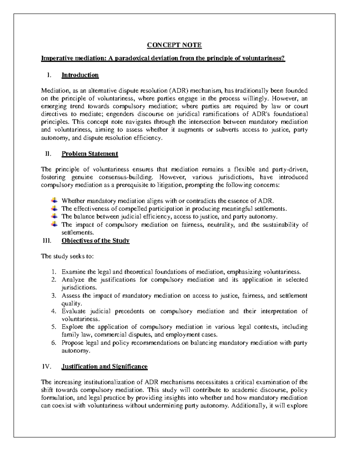 CONCEPT NOTE: Examining Compulsory Mediation vs. Voluntariness - Studocu