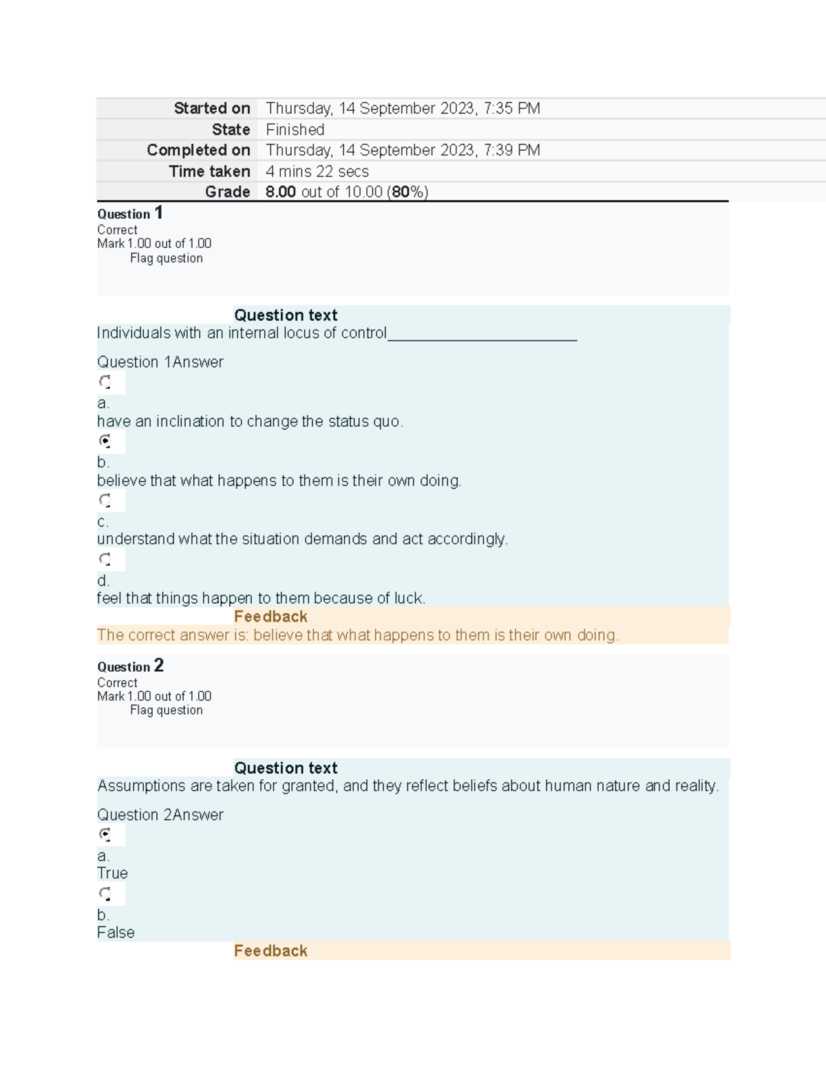 BUS 4402 Unit 2 Self Quiz Results and Feedback - Studocu
