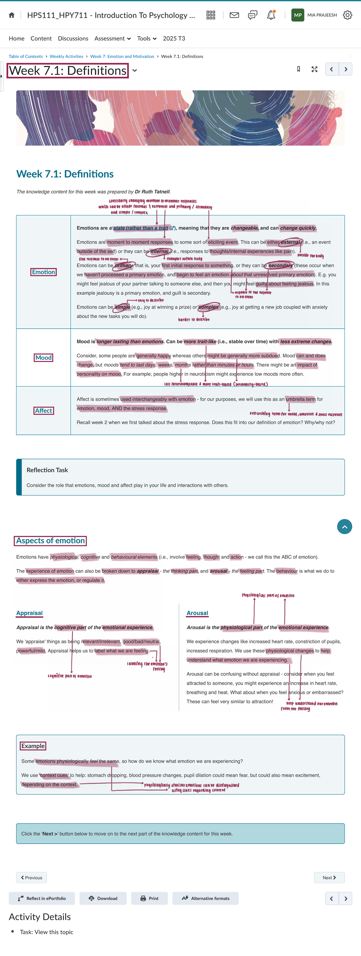 Week 7.1 Definitions - HPS111 HPY711 - Emotions and Motivation Insights ...