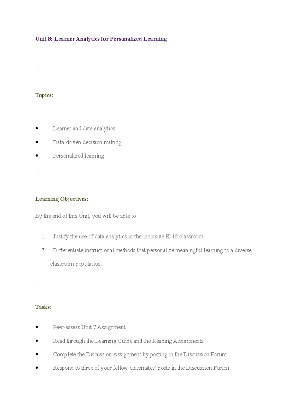 Lecture notes Unit 8 educ 5711 - Unit 8: Learner Analytics for ...