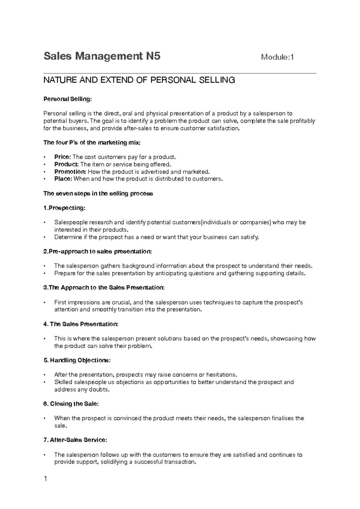 Sales Management N5 Module 1: Effective Personal Selling Techniques ...