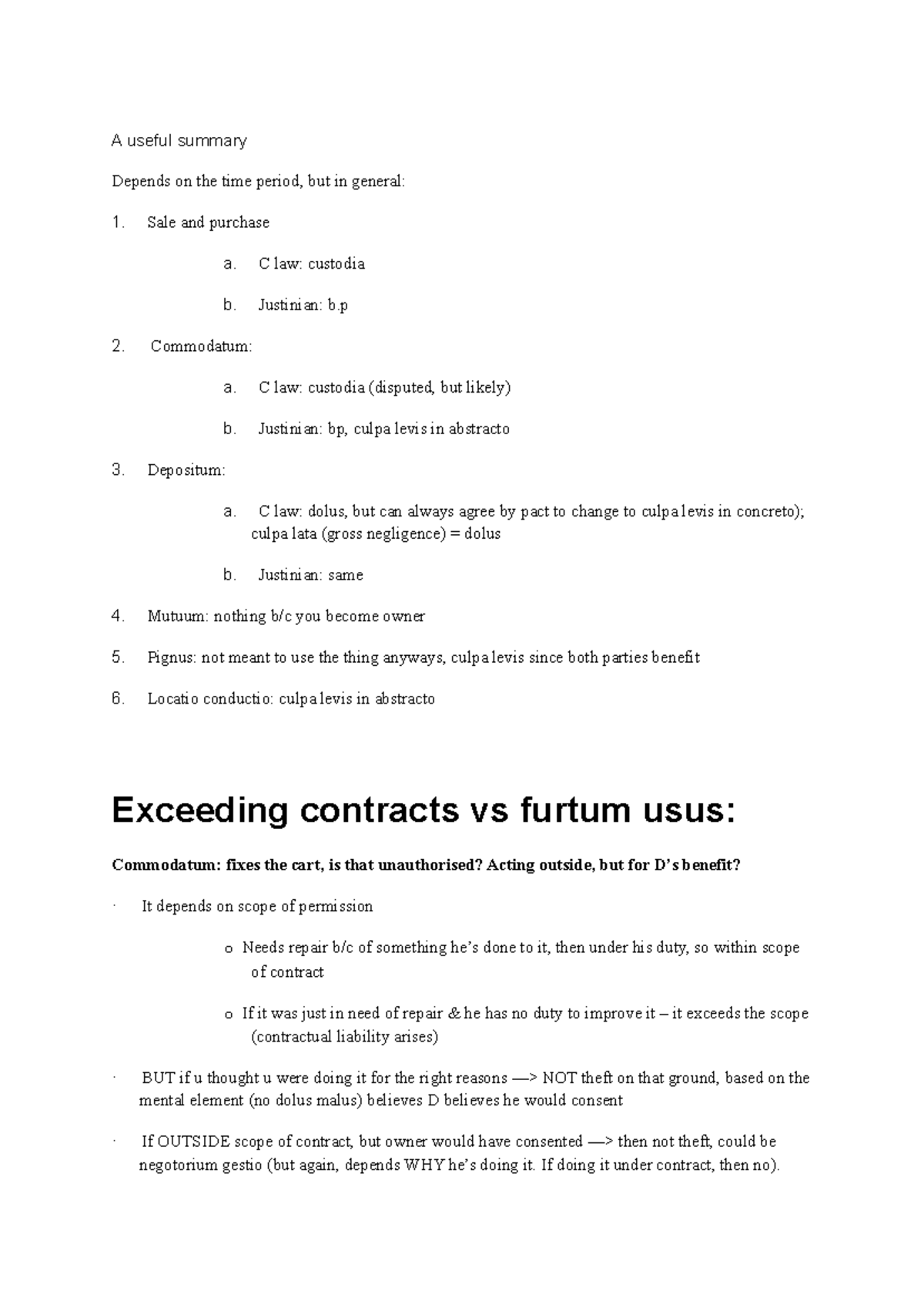 Roman Contracts II: A Summary of Key Principles and Concepts - Studocu