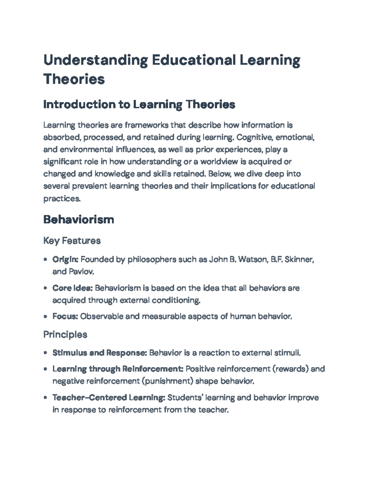 EDU 101: Overview of Learning Theories & Classroom Implications - Studocu