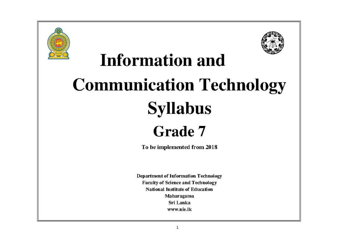 ICT Grade 7 - Lecture Notes and Syllabus Overview - Studocu