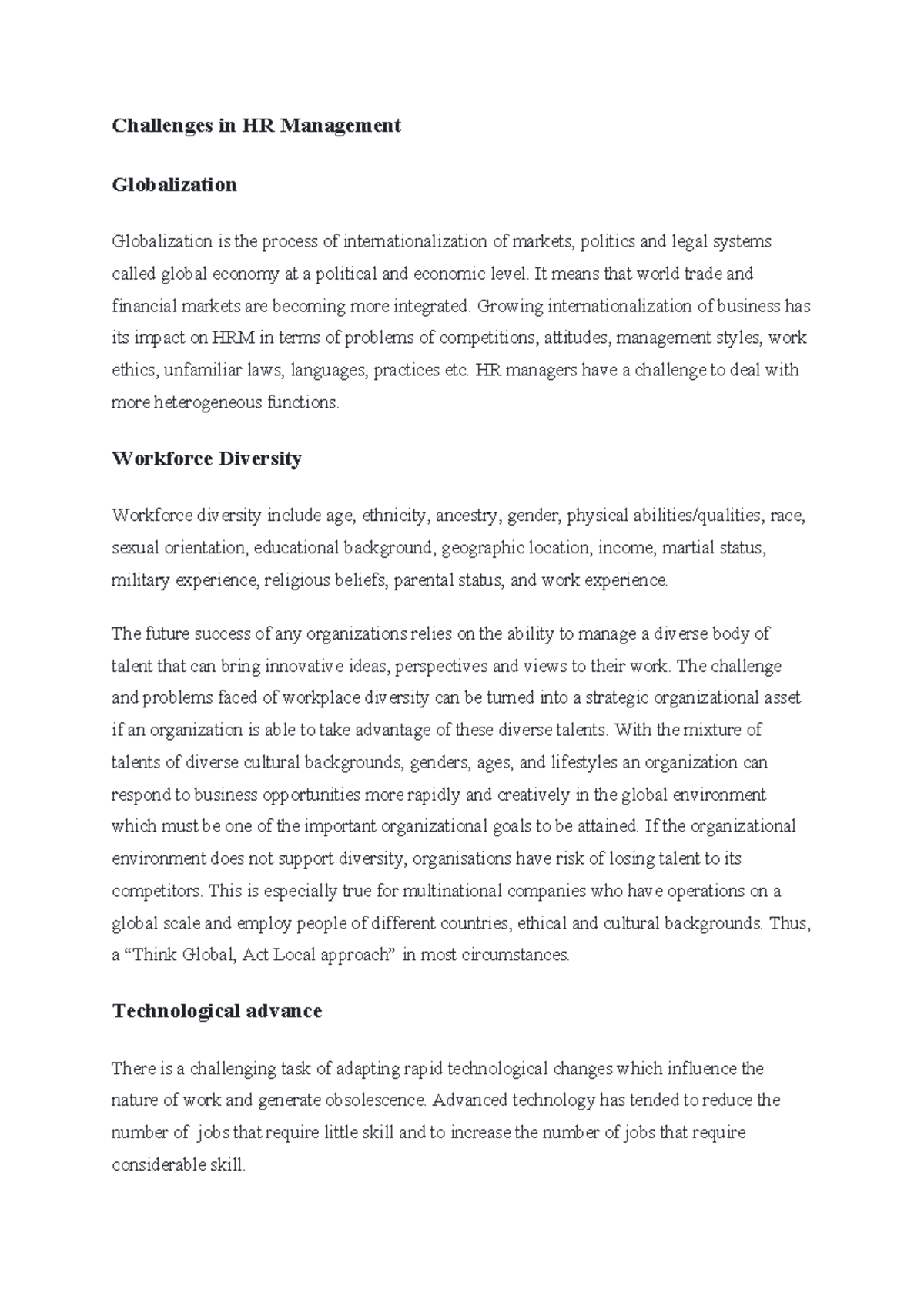 Challenges in HRM: Globalization, Diversity, and Technology Insights ...