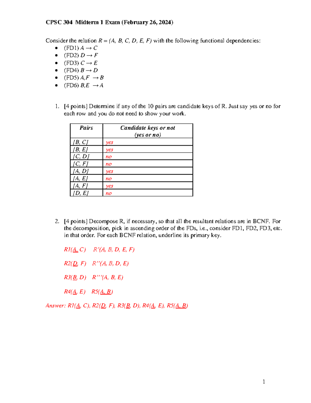 CPSC 304 Midterm 1 Exam Answers (2024W2, Variant 1) - Studocu