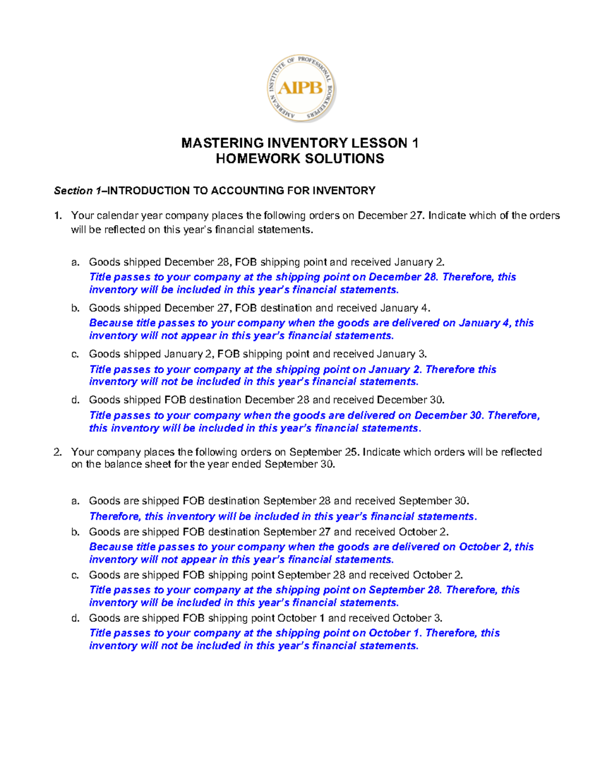 Mastering Inventory Lesson 1 Homework Solutions Explained - Studocu