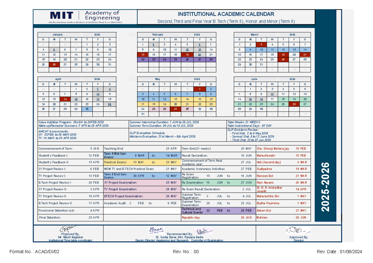 Academic Calendar 2026: B.Tech Term II (SY & TY) - Studocu