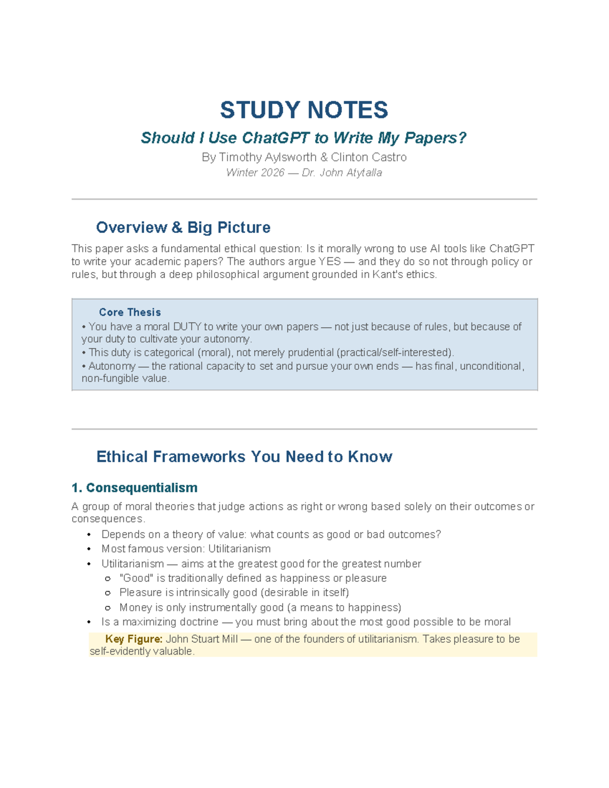 Study Notes: Ethics of Using ChatGPT for Academic Writing (Winter 2026 ...