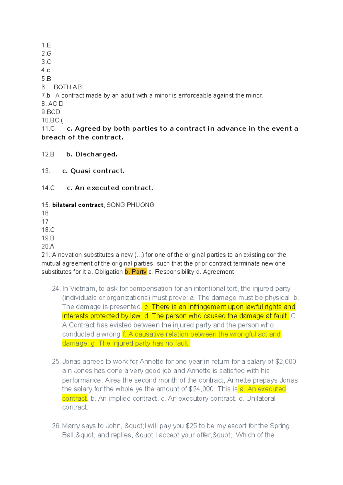 Contract Law Quiz Notes (Course Code: 111 - SSA) - Studocu