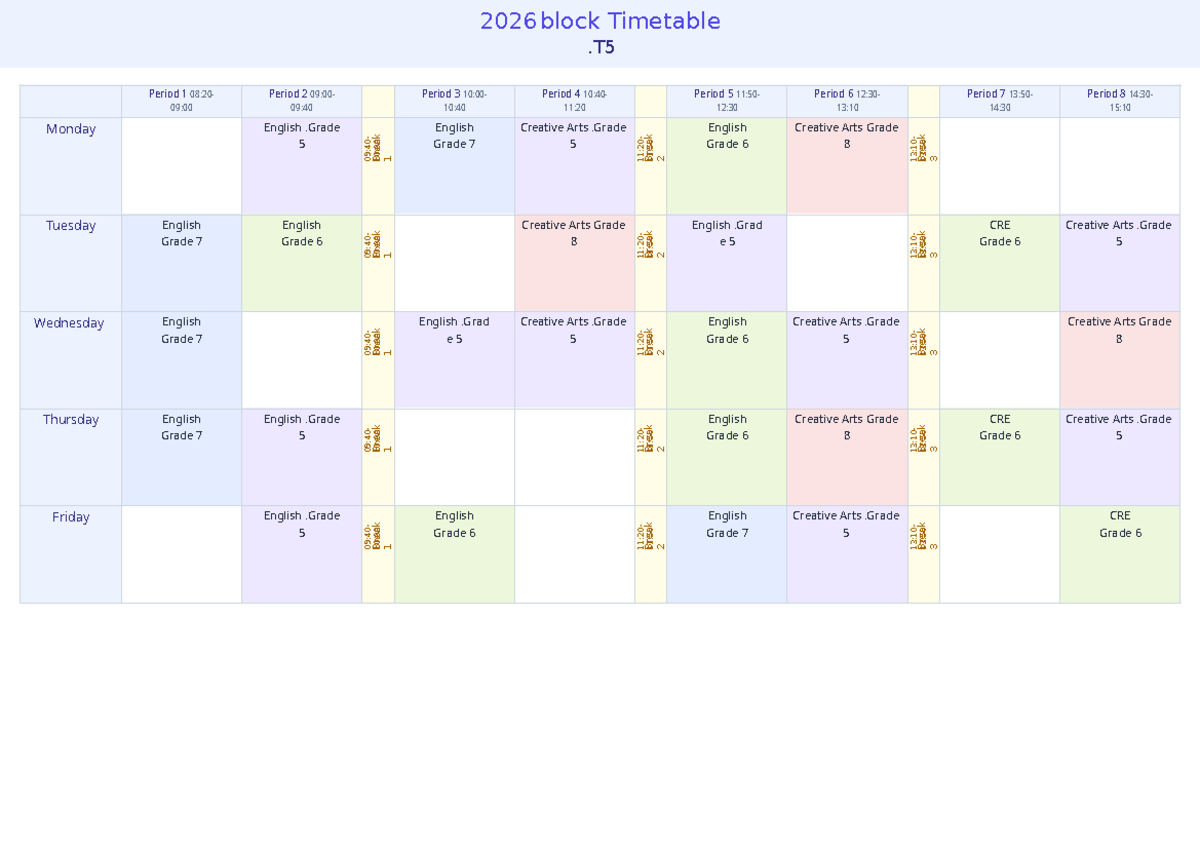 2026 Block Timetable for Grades 5-8 (T5) - Studocu