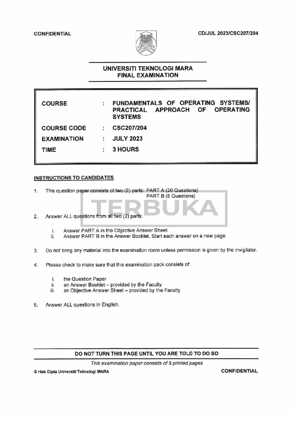CSC207 4 - Final examination on fundamentals of operating systems - Studocu