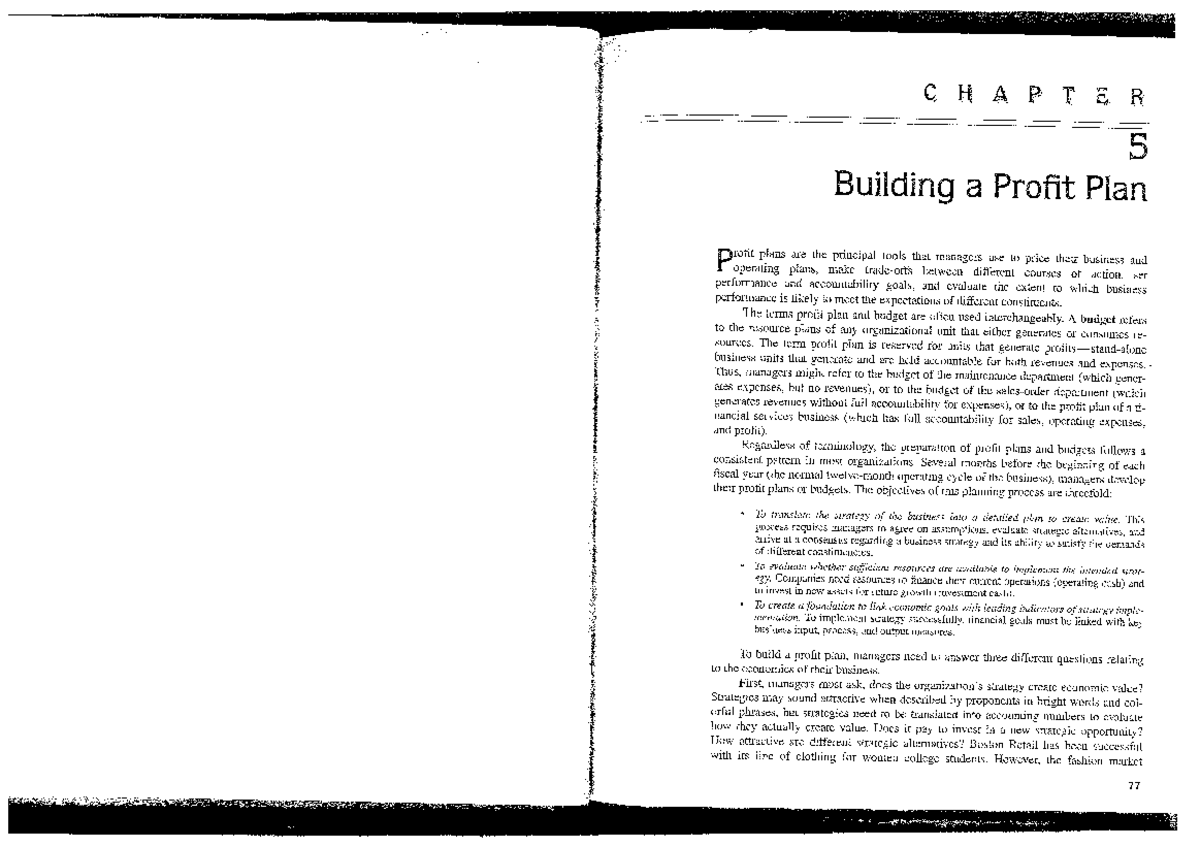 Chapter 5 - Buulding a Profit Plan - CHAPTE R 5 Building a Profit Plan ...