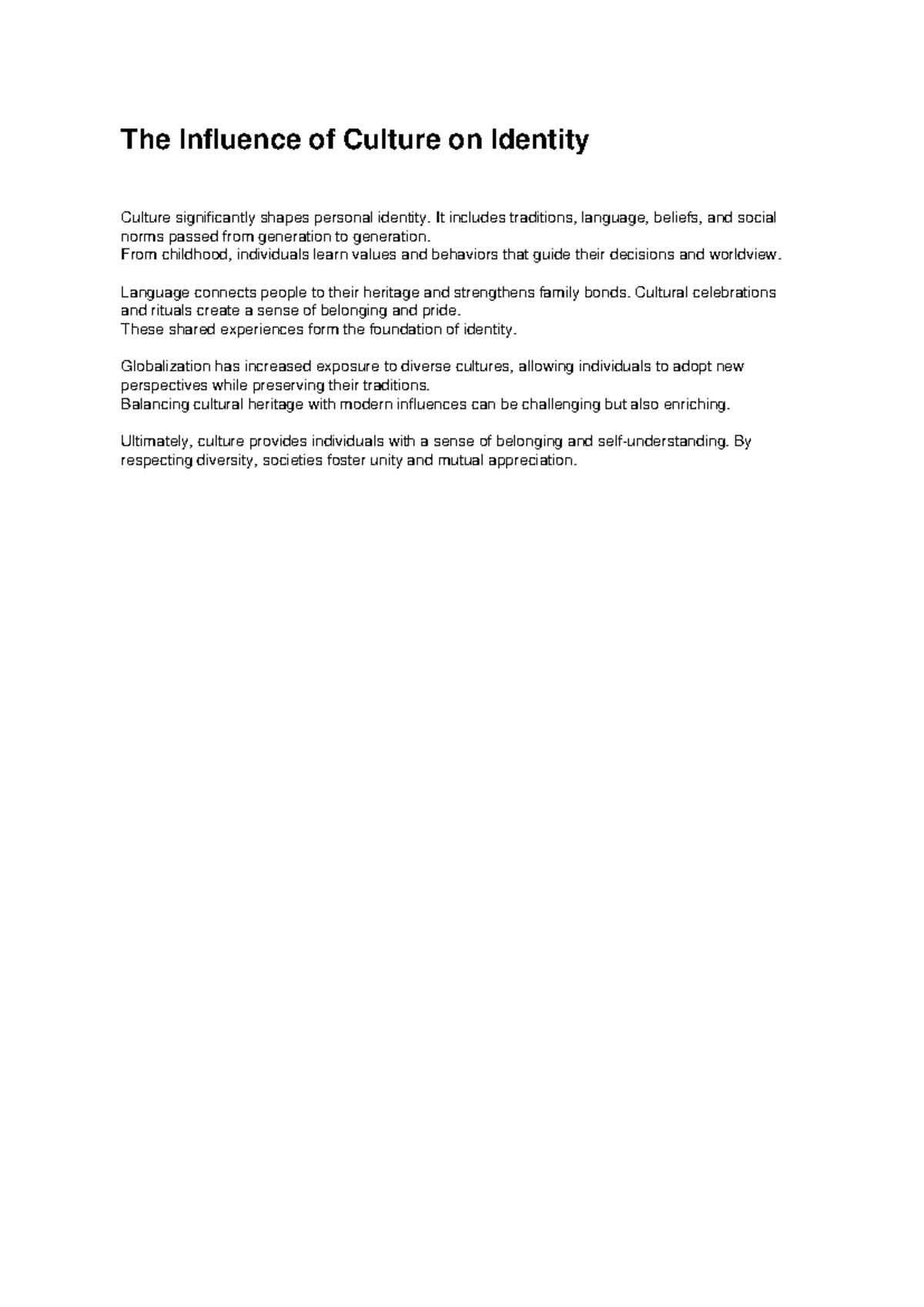 Essay 2: The Impact of Culture on Personal Identity - Studocu