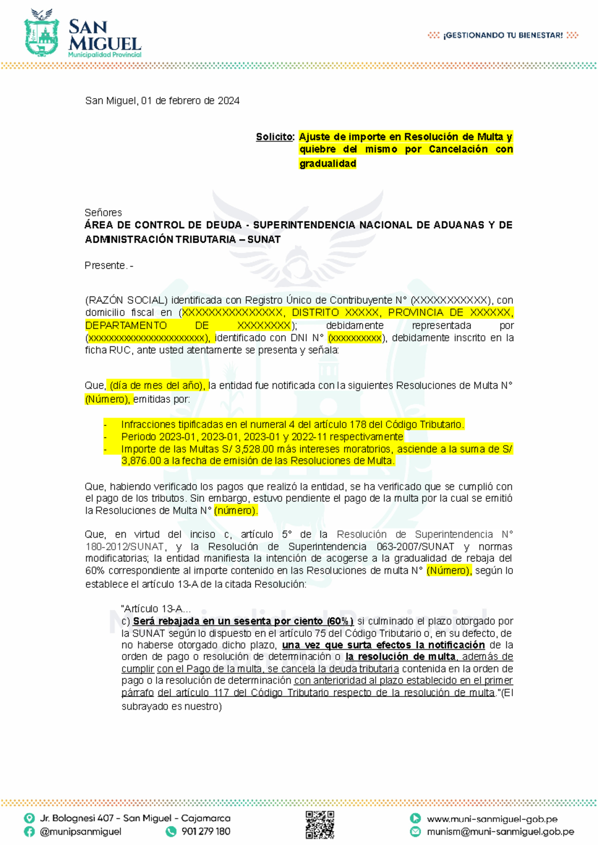 Solicitud de Ajuste de Multa y Acogimiento Gradual 60% RM - Studocu