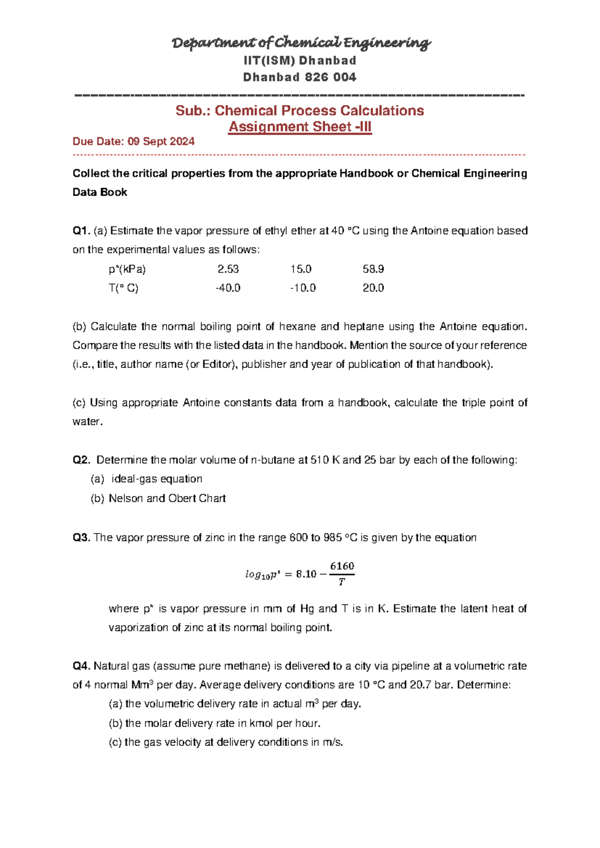 Chemical Process Calculations Assignment Sheet - III (CPE 172564) - Studocu