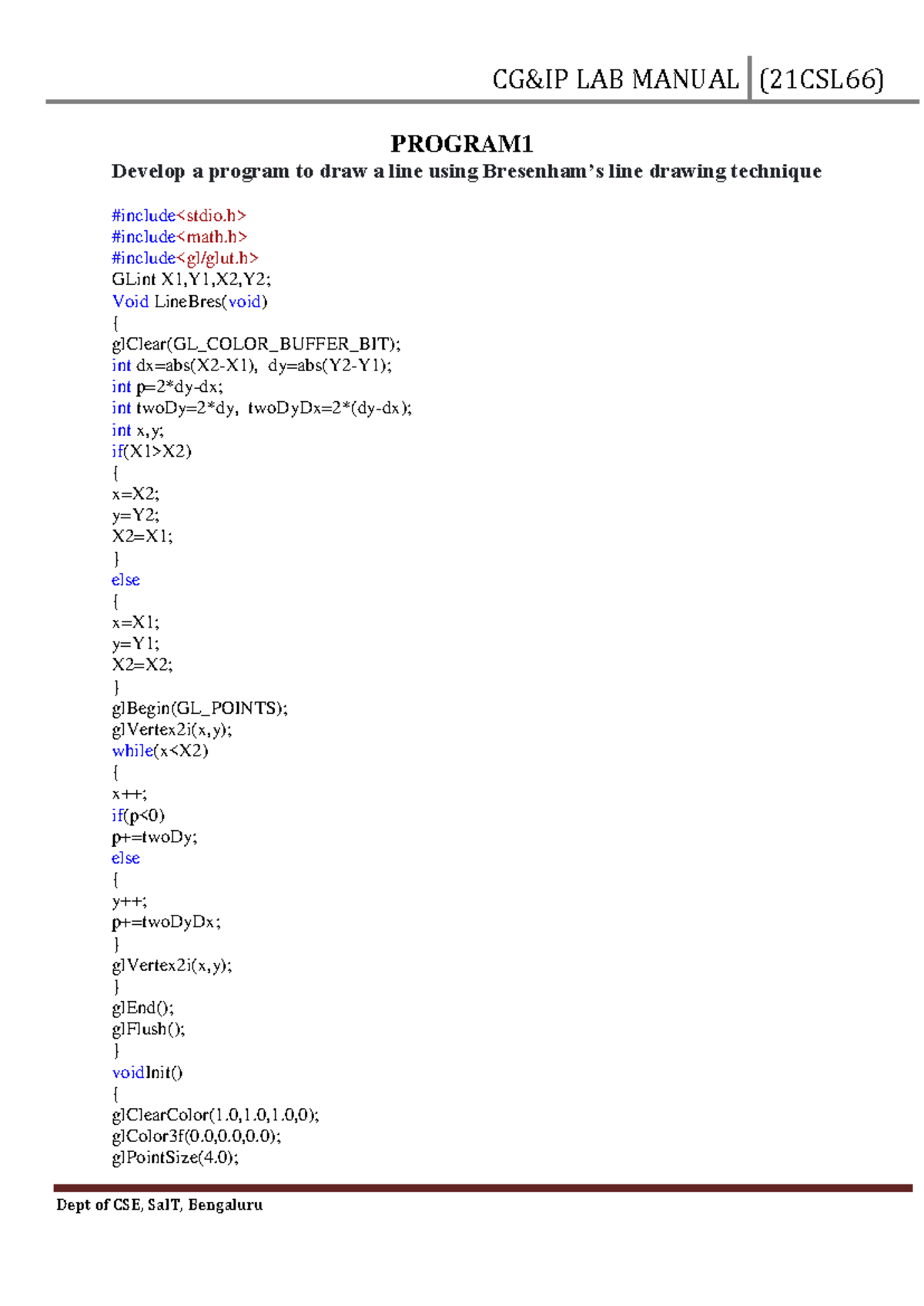 CG & IP Lab Manual (21CSL66): Programs for 2D Graphics & Image ...