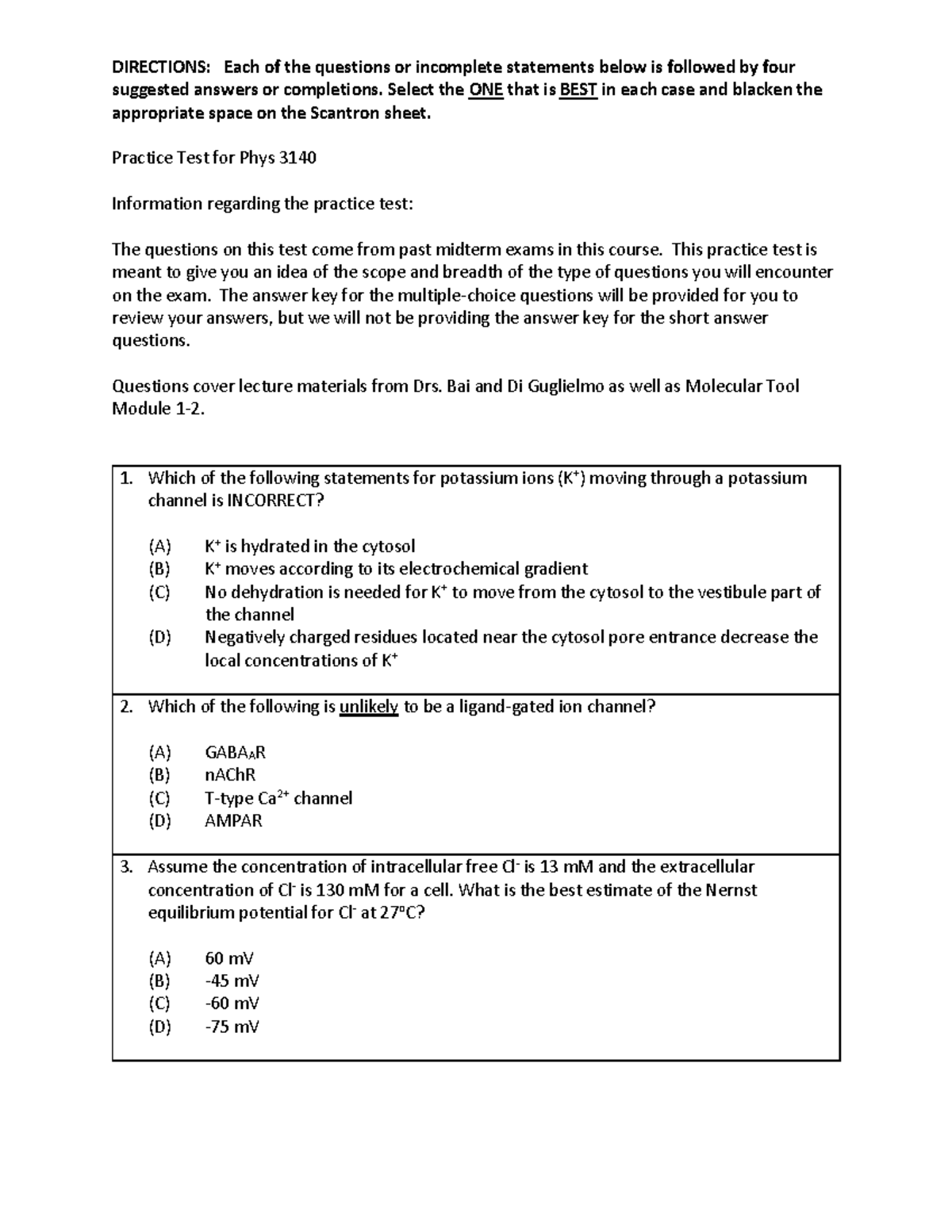 Practice Midterm for Phys 3140 - Key Concepts and Questions - Studocu