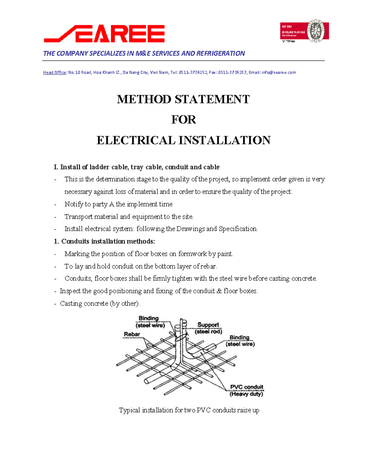 M&E Method Statement for Electrical Installation Procedures - Studocu