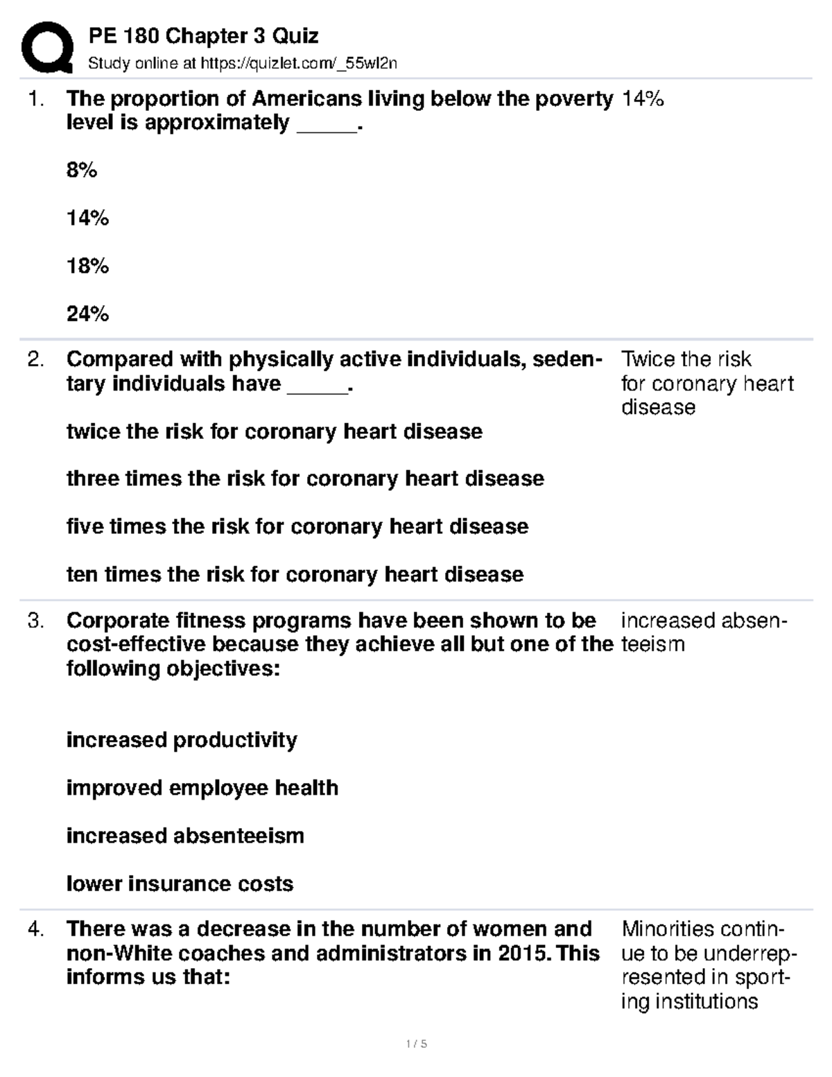 Quizlet PE 180 - Health & Fitness Concepts Exam Notes - Studocu
