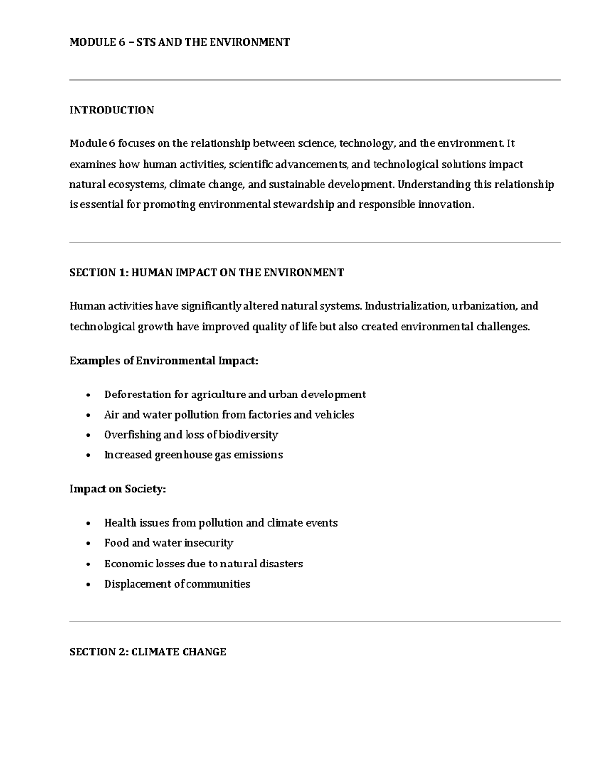 STS Module 6: Science, Technology, and Environmental Impact Analysis ...
