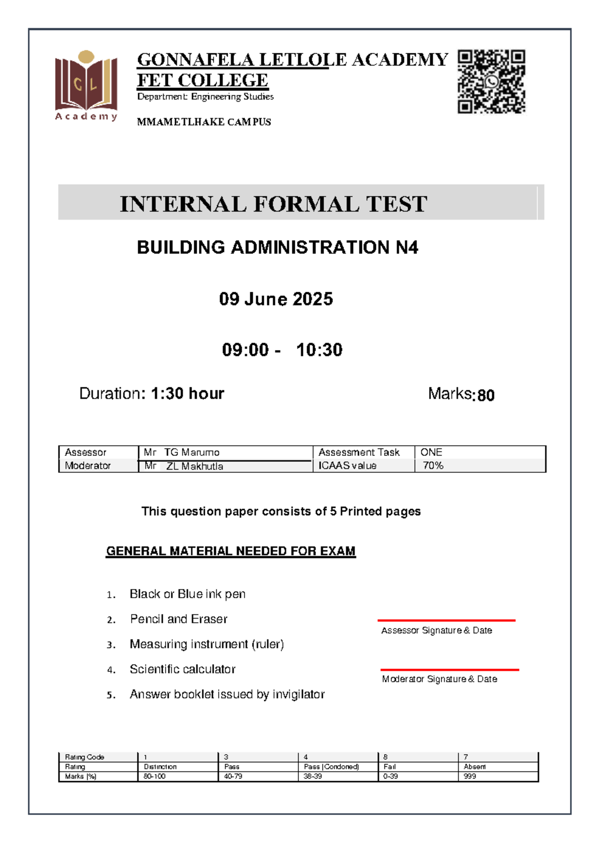 B.S.S. N4 Internal Formal Test: Building Administration Notes - Studocu