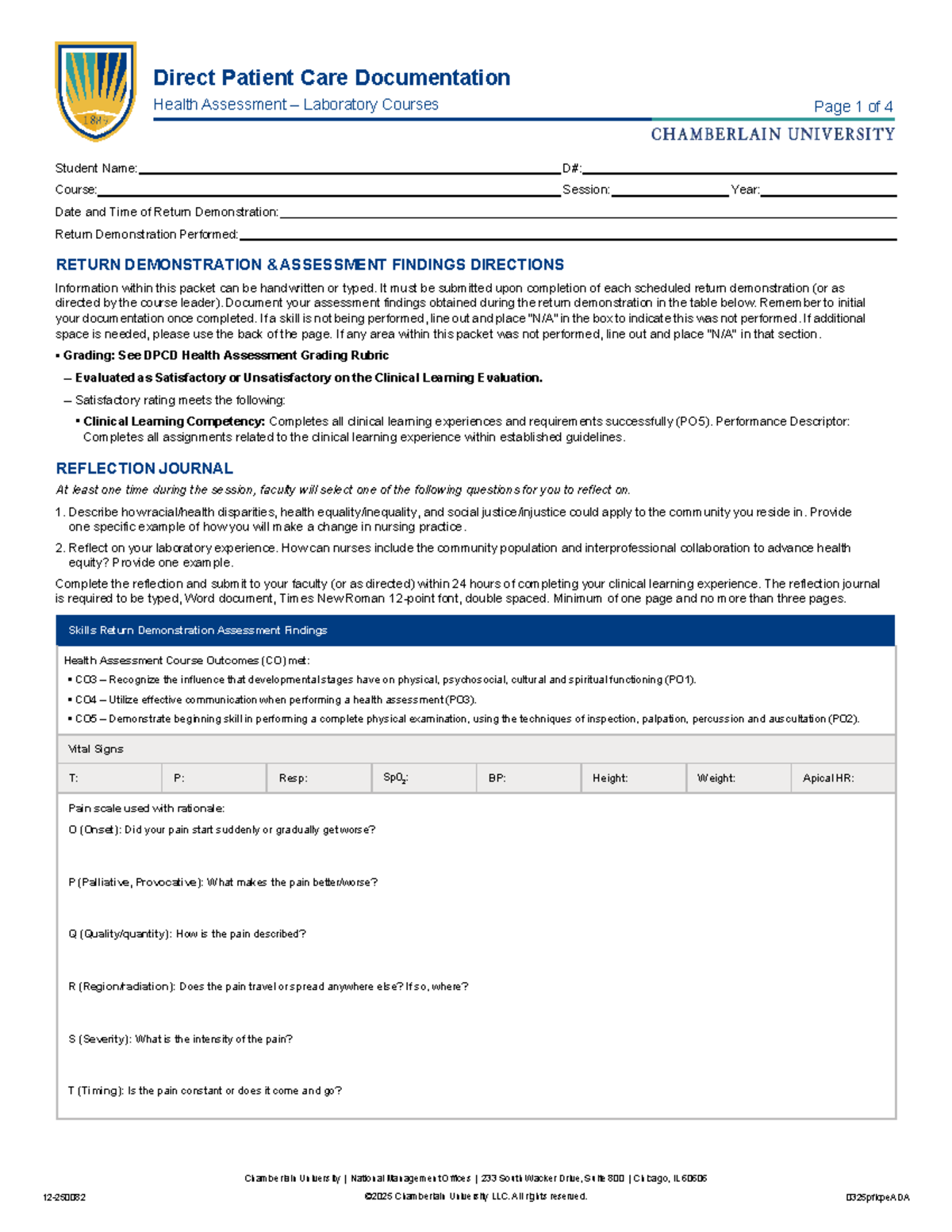 Health Assessment Lab DPCD Return Demonstration Guidelines & Reflection ...
