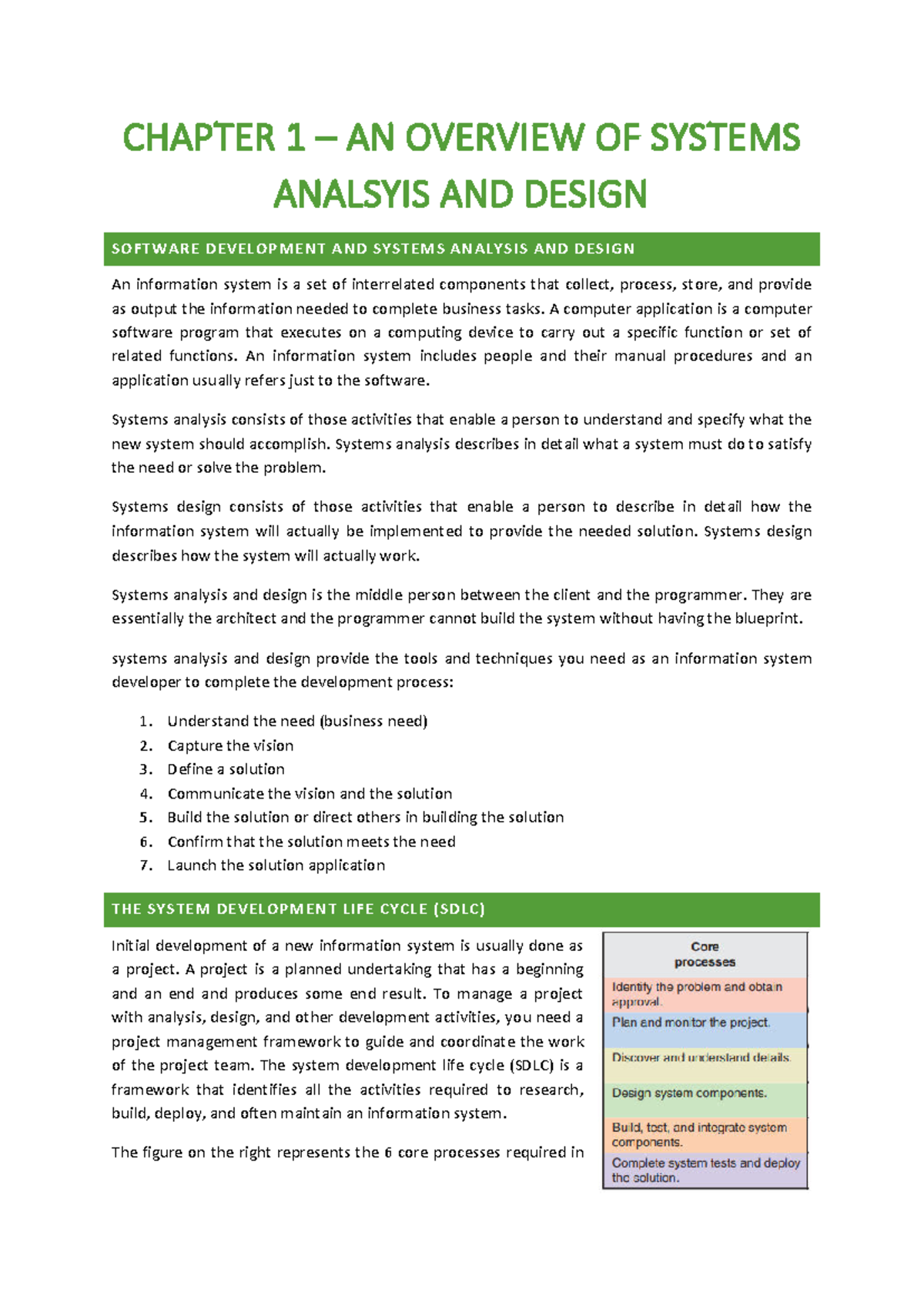 CH314 Term 1 Summary: Overview of Systems Analysis & Design - Studocu