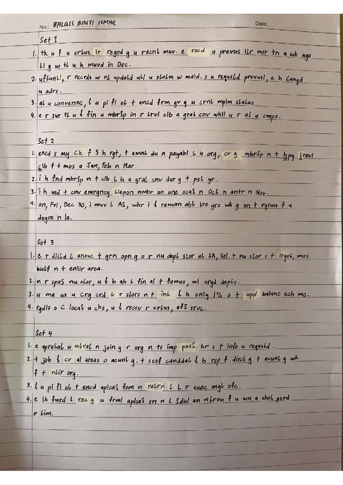 BALQIS BINTI ISMAIL: Class Exercise Notes and Updates - Studocu