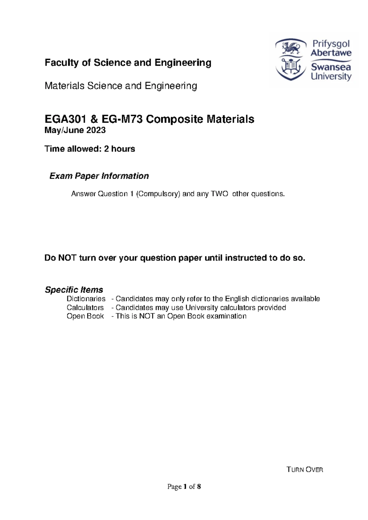 EG-M73 Composite Materials Assignment: Sandwich Structures ...