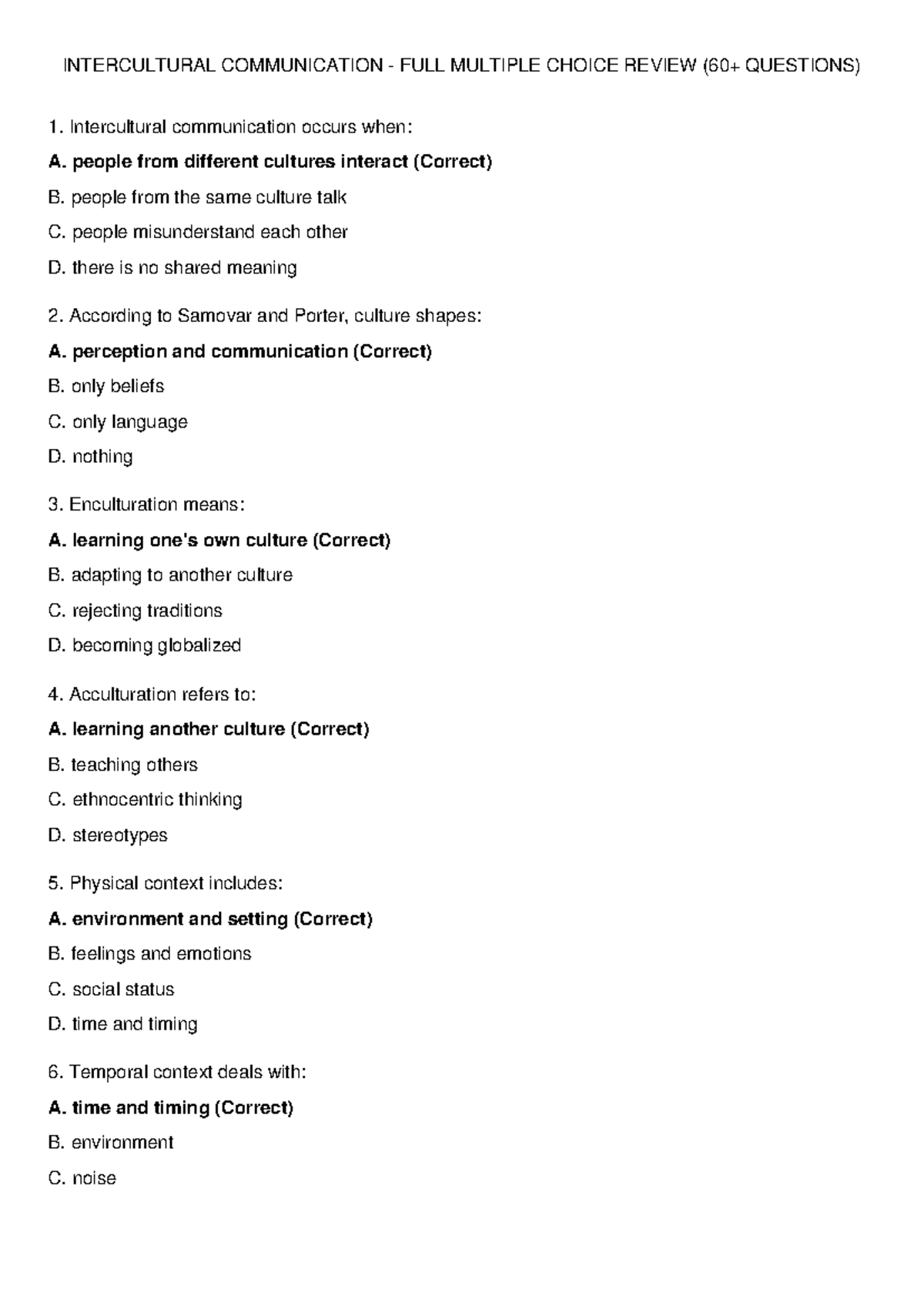 INTERCULTURAL COMMUNICATION (ICM 101) FULL MCQ REVIEW QUESTIONS - Studocu