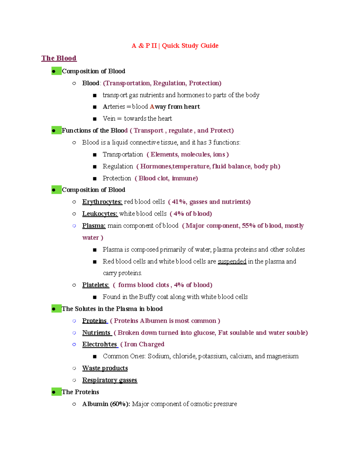 A & P II Final Exam Quick Study Guide on Blood, Lymphatic, and Immune ...