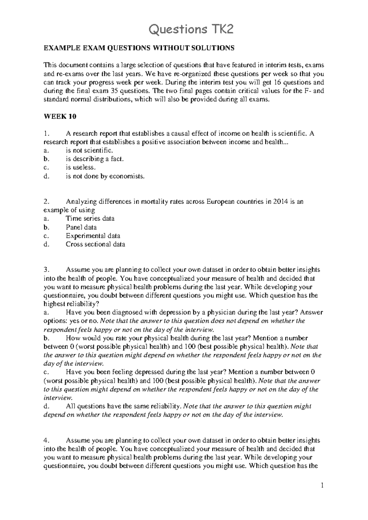 Collection of 90 Exam Questions for Course TK 2 - Studeersnel