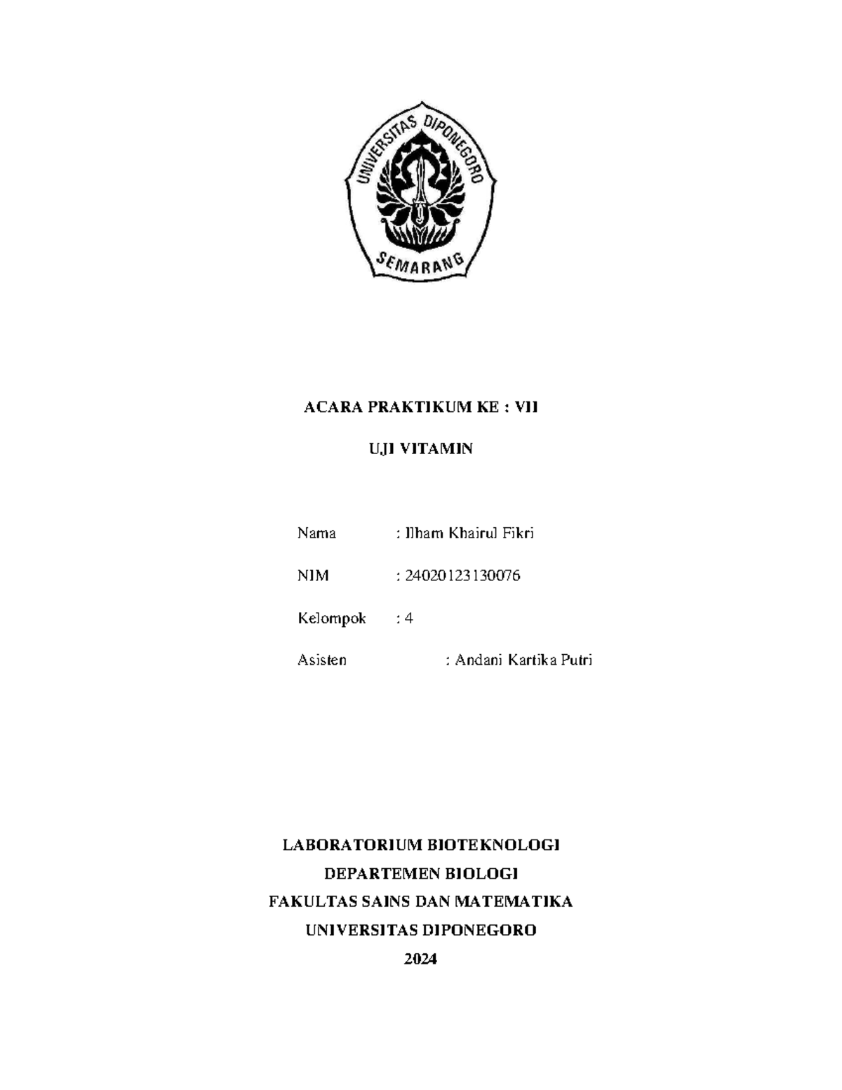 ACC Ilham Khairul Fikri 2402012 3130076 Final Exam Uji Vitamin Biokimia ...